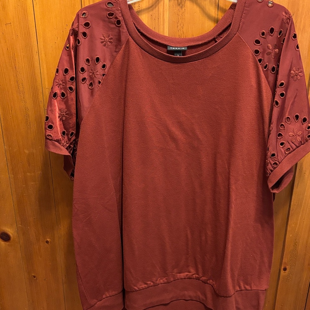 Torrid Brick Red Eyelet Sleeve Hoodie